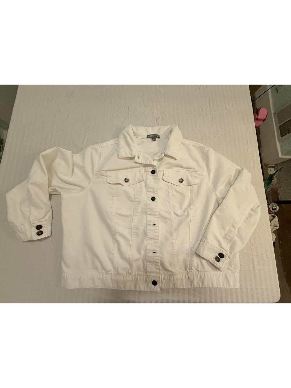 Jessica London White Jean Jacket Women's Plus 20W Button Front Classic Trucker